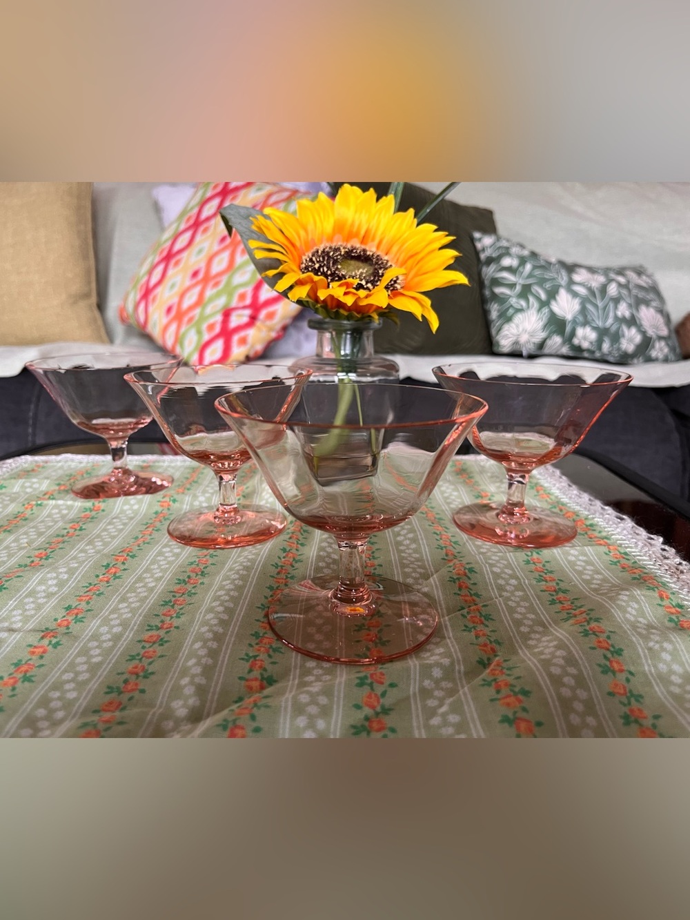 Vintage Pink Depression Glass Champagne or Sherbet/Dessert Coupe Set 5Pc Set